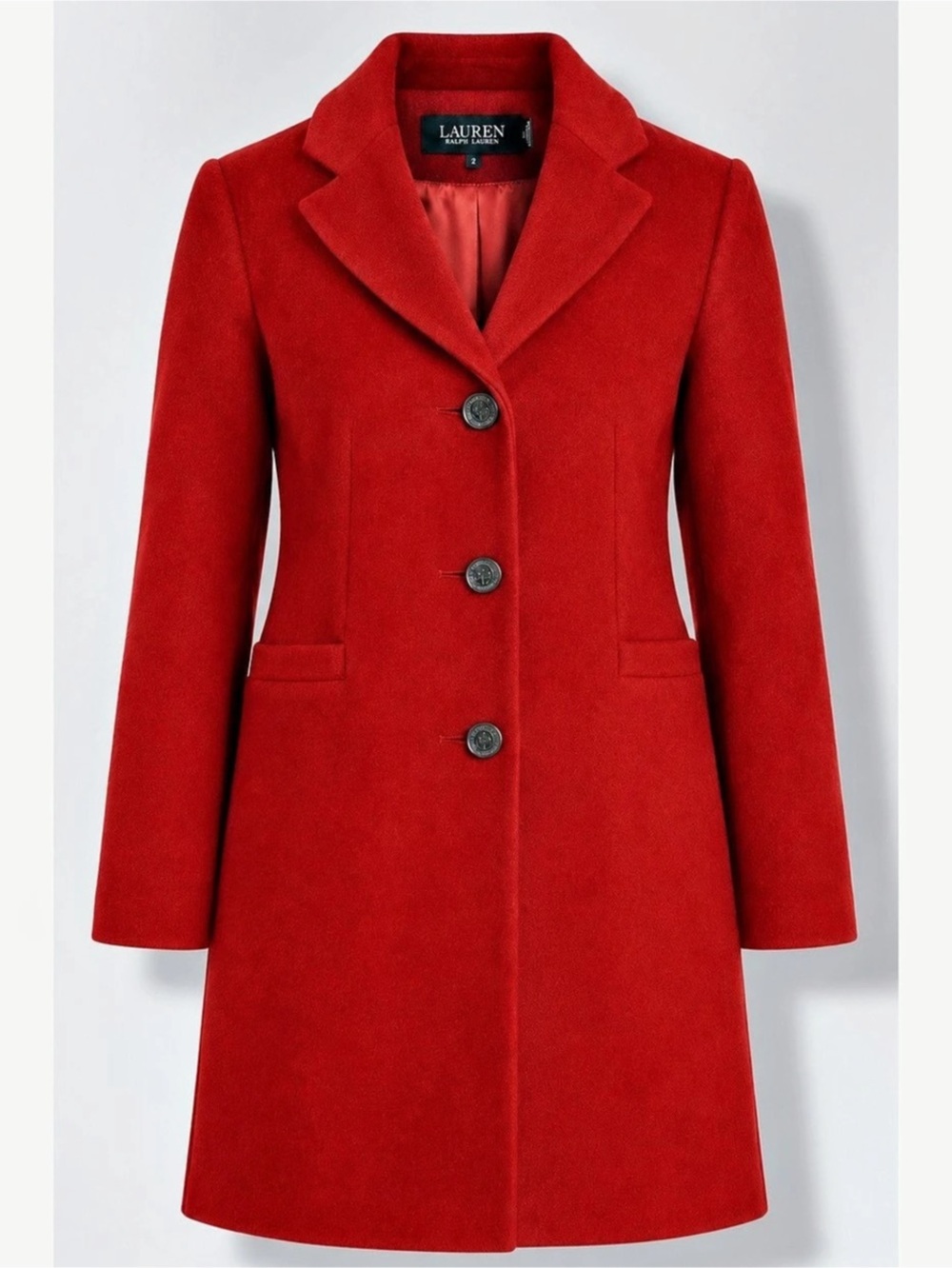 Lauren Ralph Lauren Wool Blend Notch Collar Single Breasted Coat Red Coat NWOT